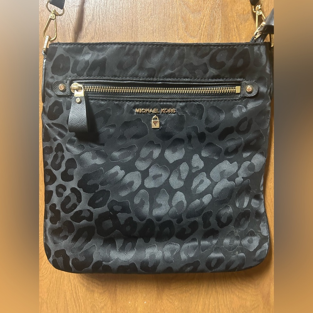 Michael Kors Kelsey Leopard Nylon Crossbody Bag